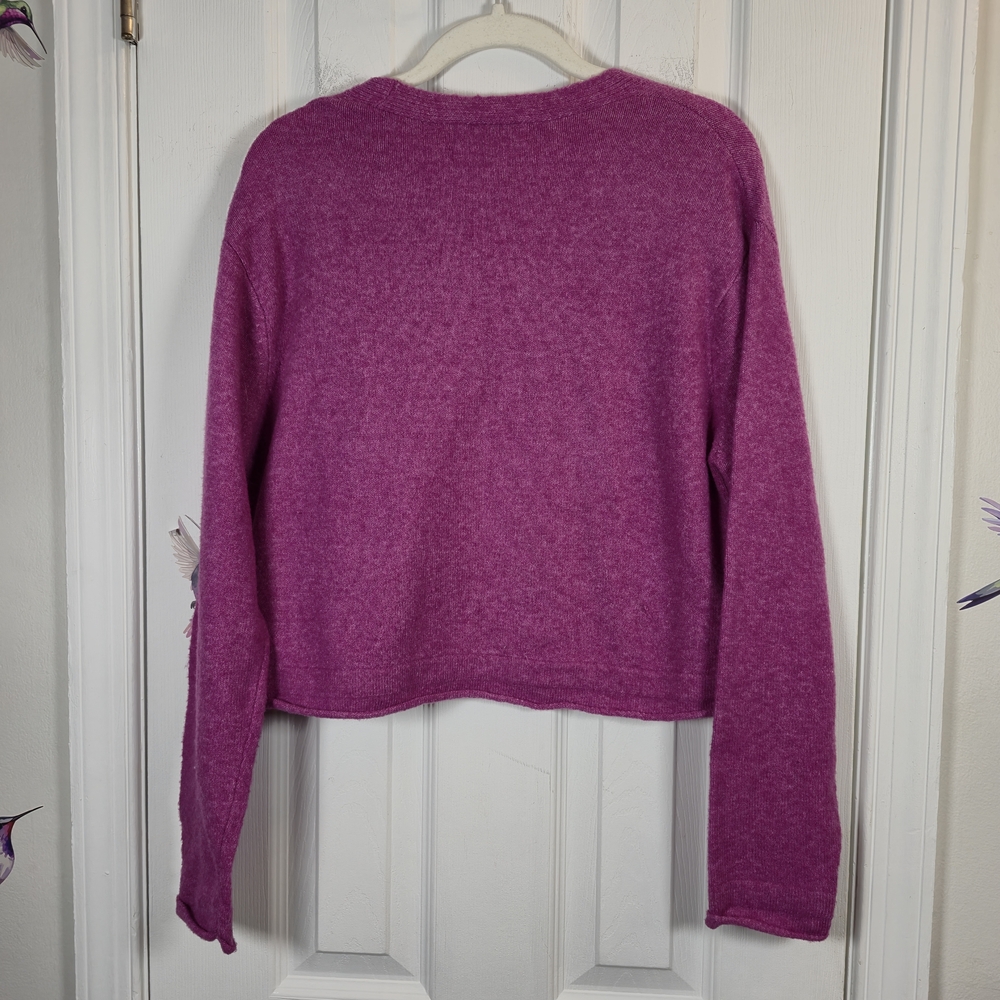 Willow & Wind Magenta Deep V-Neck Cropped Sweater XS Barbiecore Boho - Picture 2 of 6